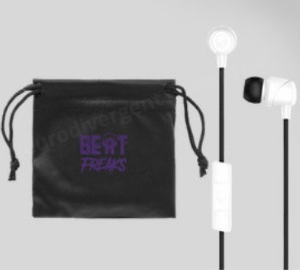 Black pouch with earbuds
